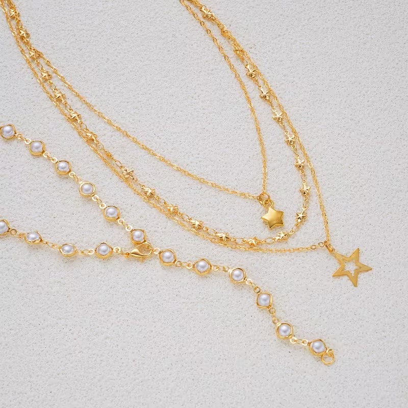 4pcs Women's Y-Shaped Long Necklace Vintage Elegant Set